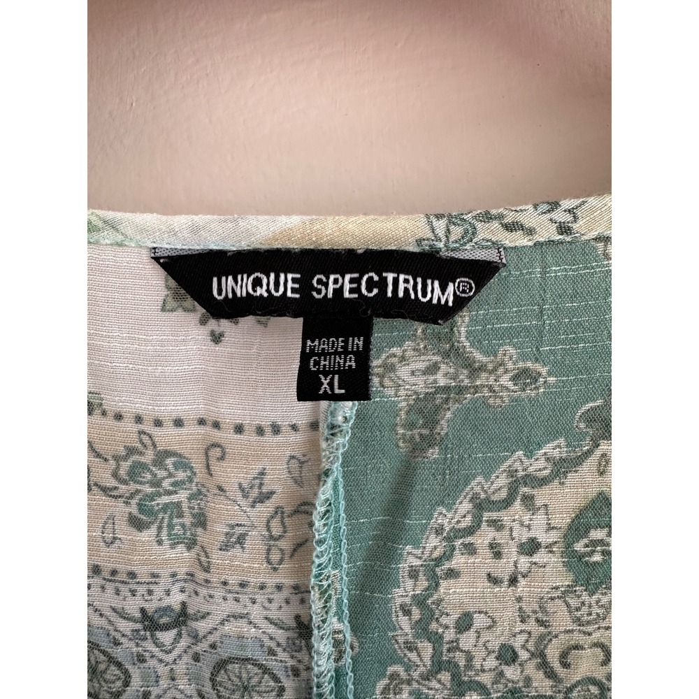 Unique Spectrum Womens XL Boho Patchwork Tassel Tie Peasant Blouse Teal Blue - Picture 6 of 6